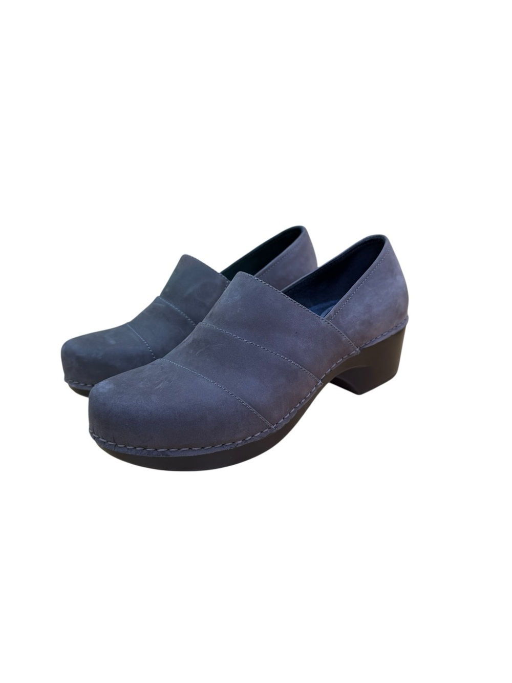 Dansko Navy-Gray Suede Slip-On Clogs